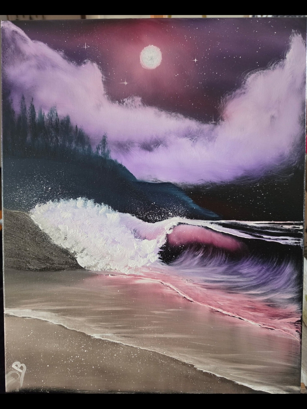 Purple Moonlit Seascape Canvas Art